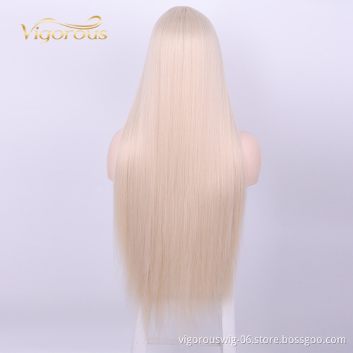 Heat Temperature Friendly Wholesale Fiber Hair Swiss U Part Long Straight Afro High Quality Synthetic Lace Front Wig